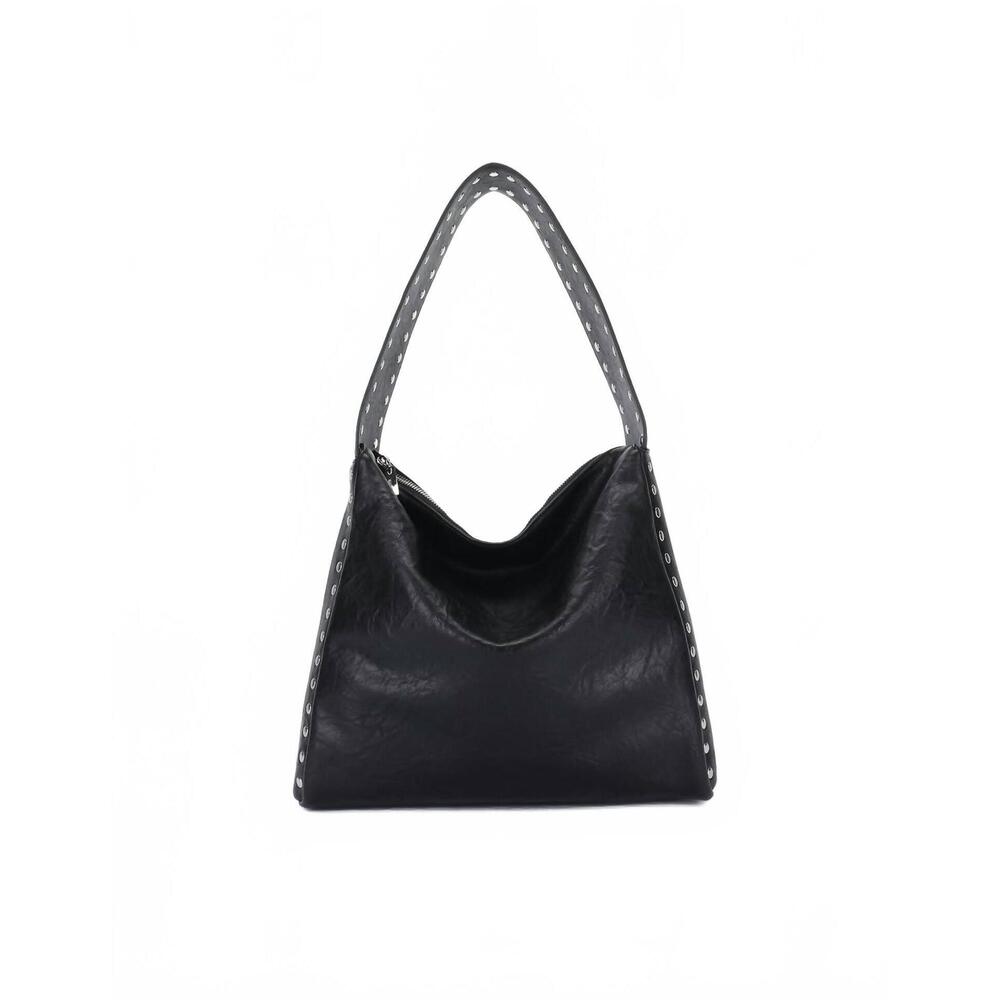 NEW REMI/REID women's pascal vegan studded shoulder bag in black/nickel